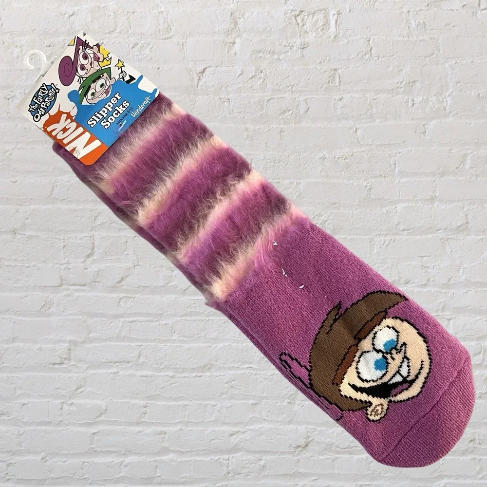 Nickelodeon The Fairly OddParents Slipper Socks Girls 9-11‎ Pink Fuzzy Timmy NWT